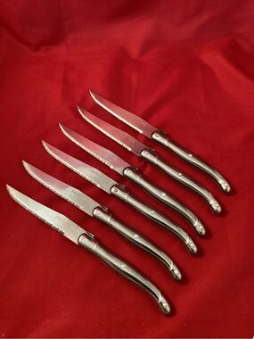 Laguiole Inox Stainless Steel Steak Knife Set of 6 – Silvertone Excellent Cond